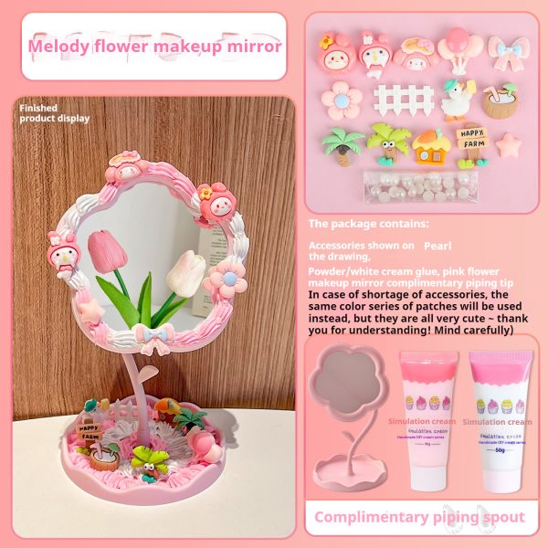 Cream glue handmade diy/flower makeup mirror/Melody material package/rotatable ins desktop plastic mirror